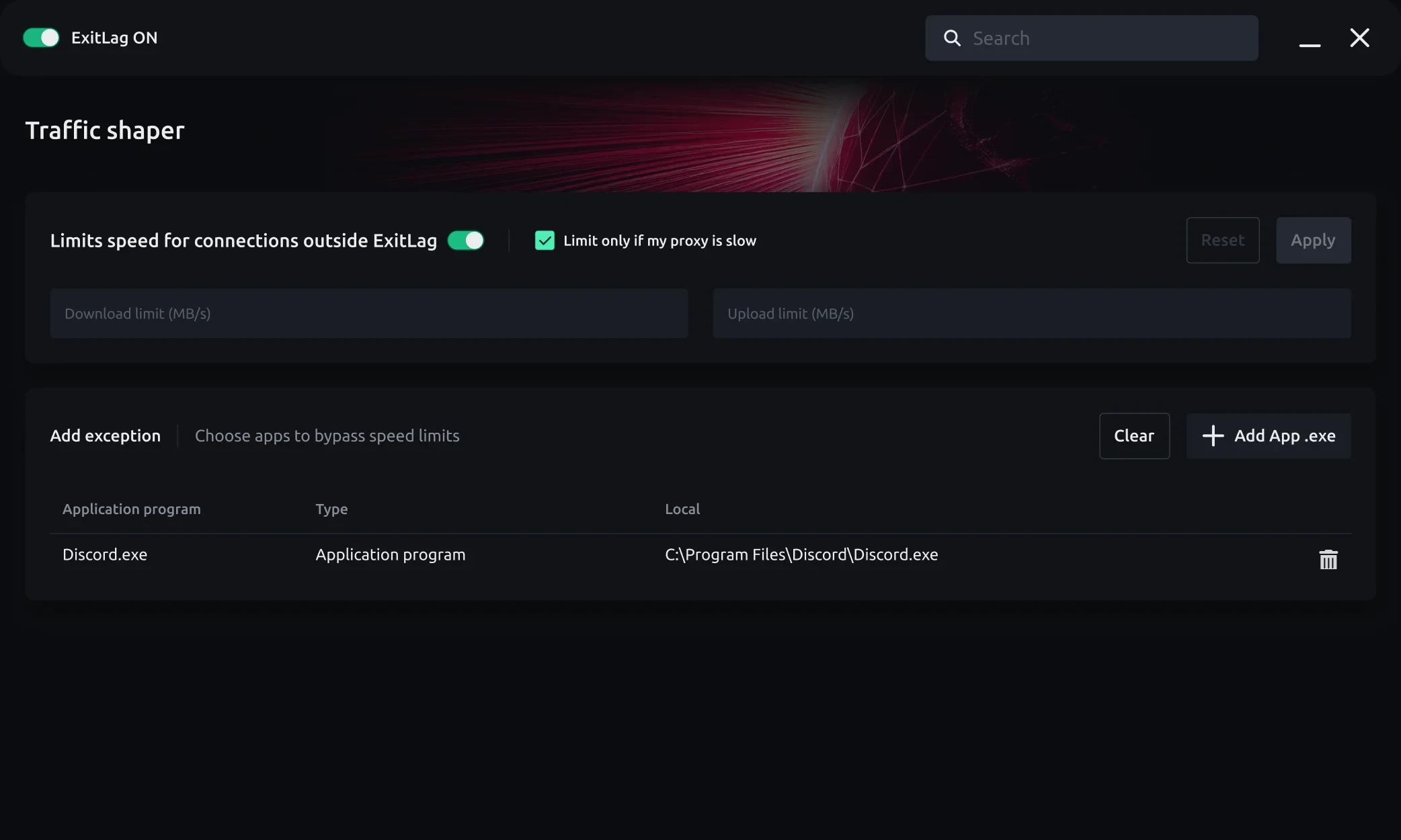 ExitLag app &ndash; Traffic shaper