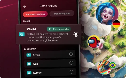 ExitLag mobile game regions