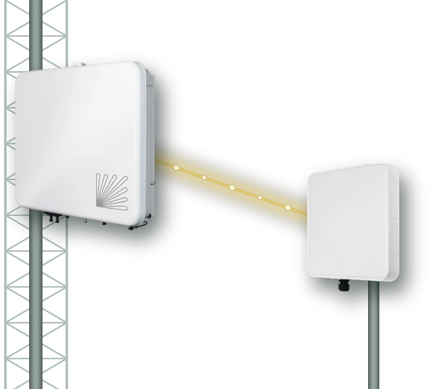 Tarana Base Node on a tower linking to a Tarana Remote Node at the customer